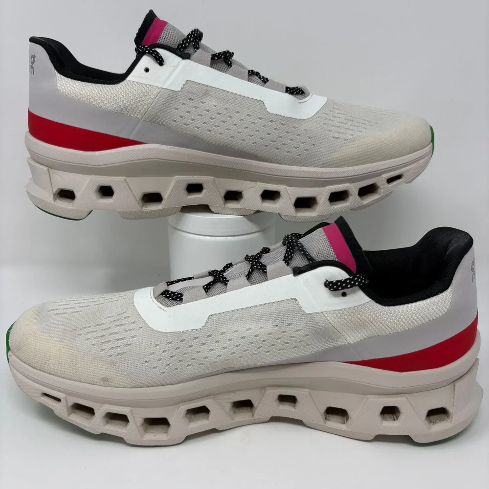 On Cloudmonster Men's Size 11.5 White Red Athletic Running Shoes (61.97655)